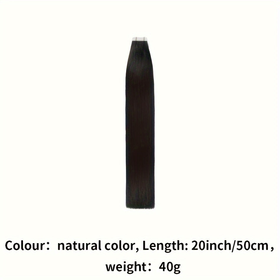 Natural Black Tape in Hair Extensions Human Hair Black Tape in Hair Extensions Real Human Hair Extensions Tape in #1B Black Hair Extensions Real Human Hair 20pcs 16-26 Inches